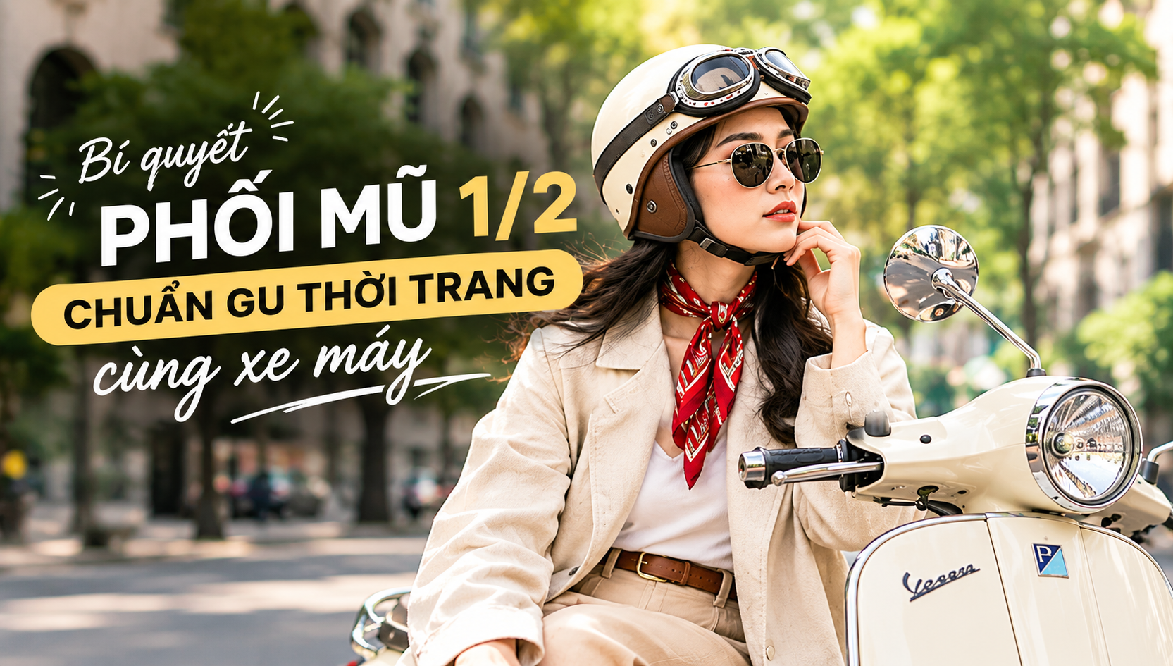 Bí quyết phối mũ 1/2 chuẩn Gu thời trang cùng xe máy
